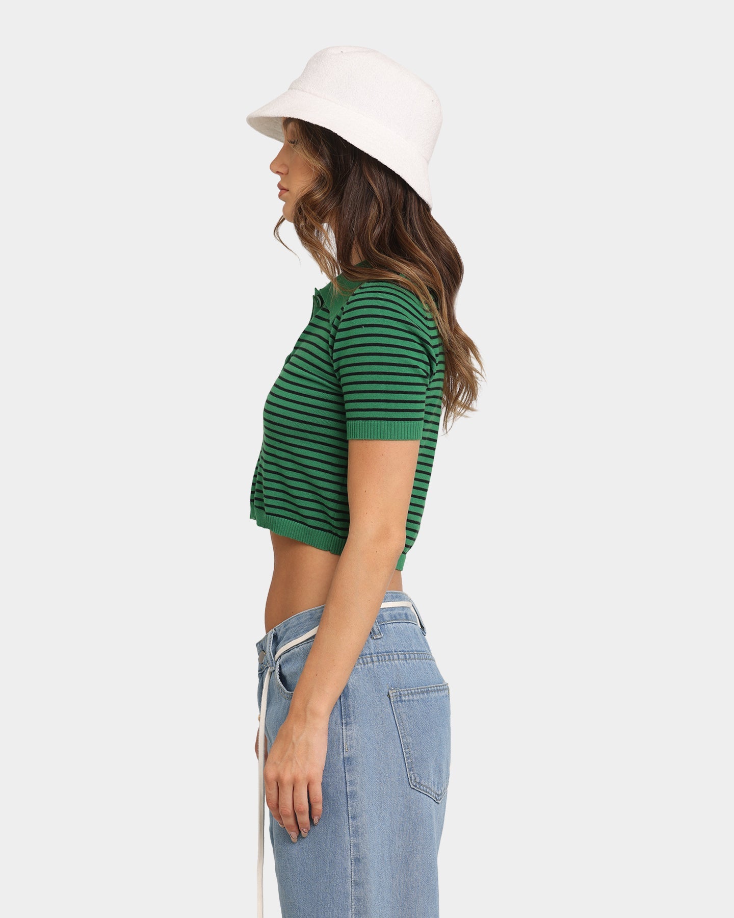 XXIII Women's Nora Stripe Crop Polo Green/Black