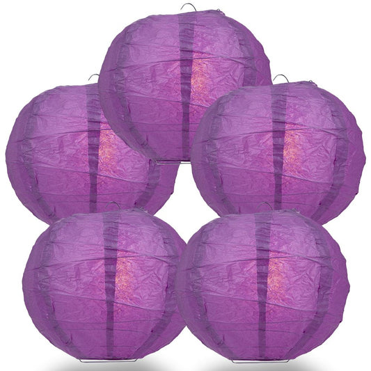 5 PACK | 12"  Violet Crisscross Ribbing, Hanging Paper Lanterns